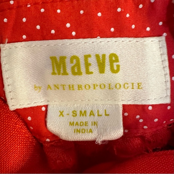 🍓Anthropologie Maeve Twist Front Mini Dress Red Linen Smocked Back Cut out XS - Picture 7 of 10